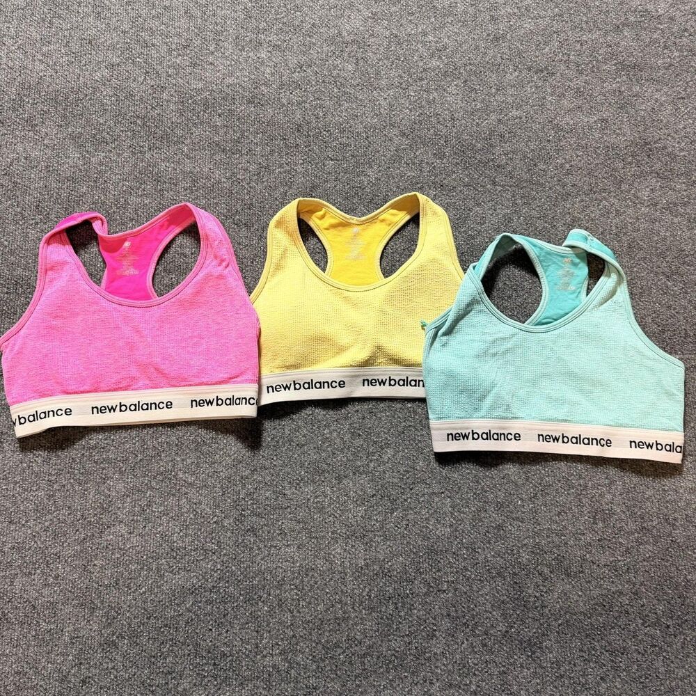 New Balance Sports Bra Womens Large/M Multicolor Racerback Logo 3 Pack Active
